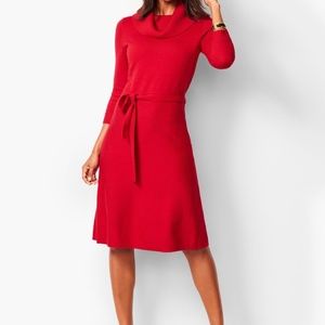 Talbots Tweed Cowlneck Fit & Flare Red Dress Size L